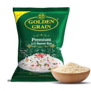 GOLDEN GRAIN Premium Basmati Rice 1Kg Long Grain With Rich Pleasant Aroma Everyday Basmati Rice Whole Grain, Non-GMO 1121 Biryani, Pulao Rice