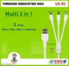 ERD 3 in 1 USB Data Cable Micro+USB-C+Lightning(iPhone) 1 Meter Cable Upto (UC-81) 6 Month Warranty