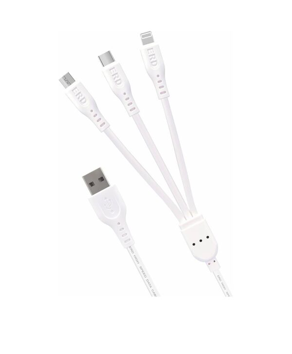 ERD 3 in 1 USB Data Cable Micro+USB-C+Lightning(iPhone) 1 Meter Cable Upto (UC-81) 6 Month Warranty